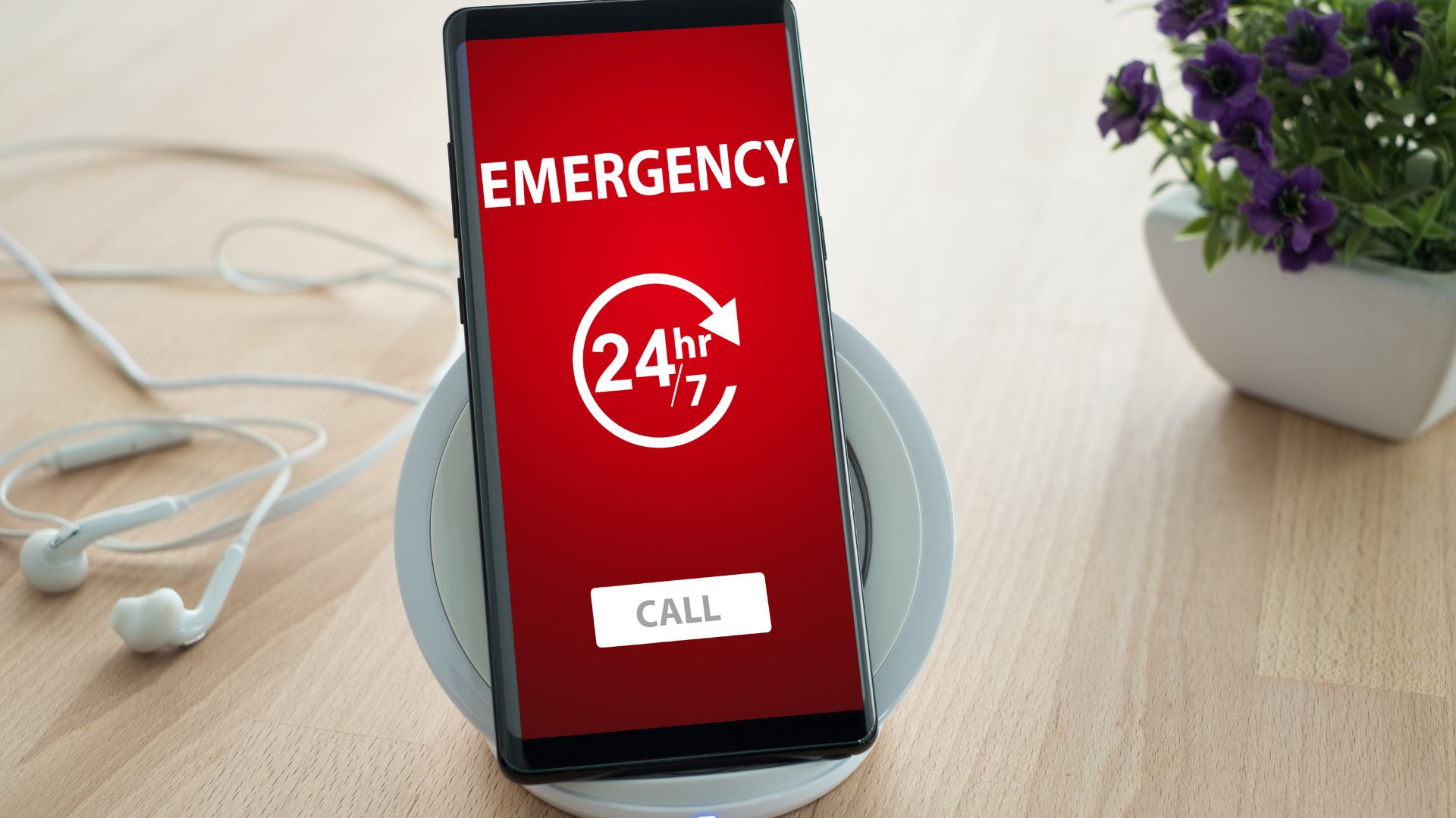 Plumber on emergency call with AI handling phone in background