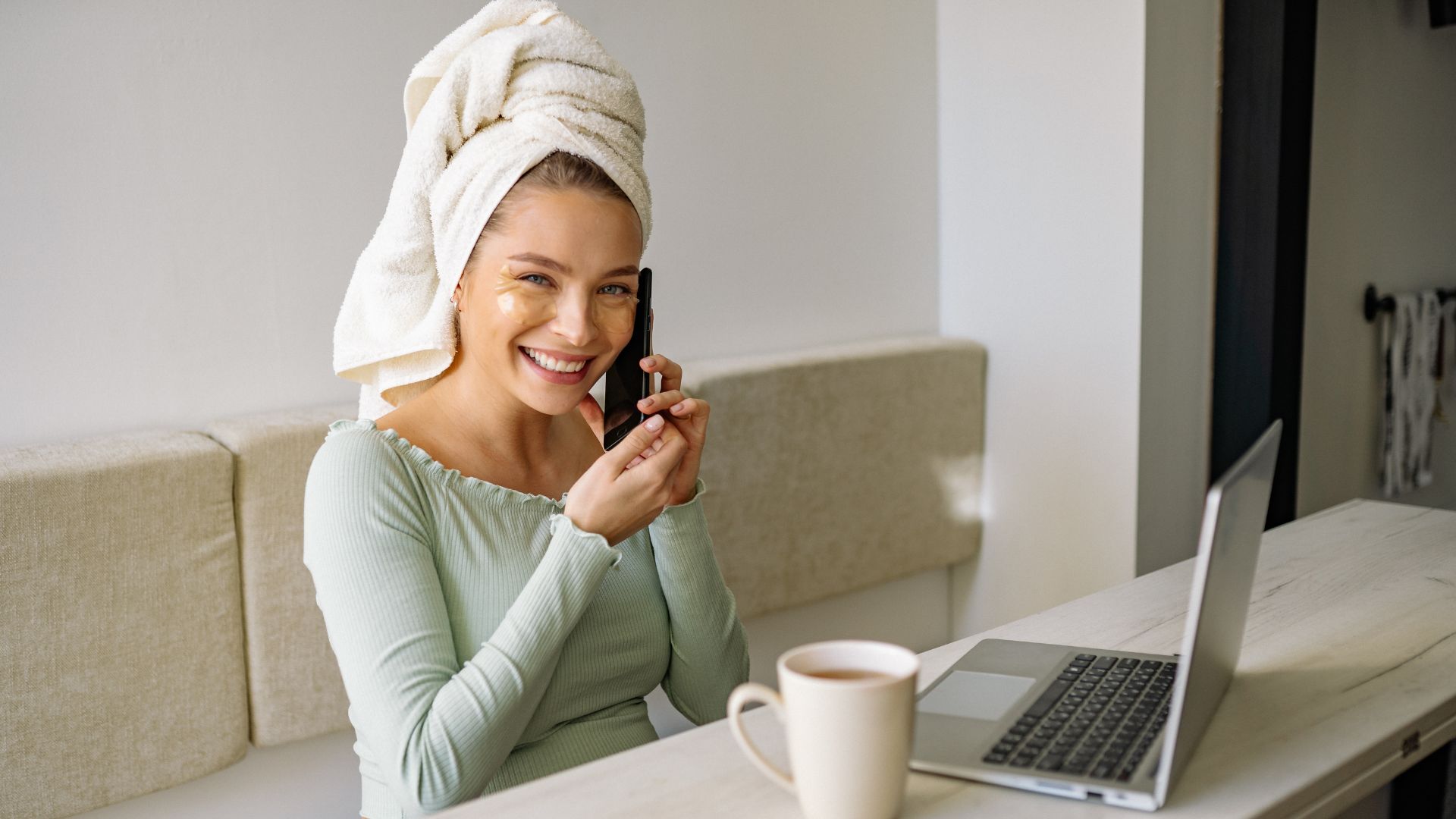 Happy customer on phone with AI receptionist