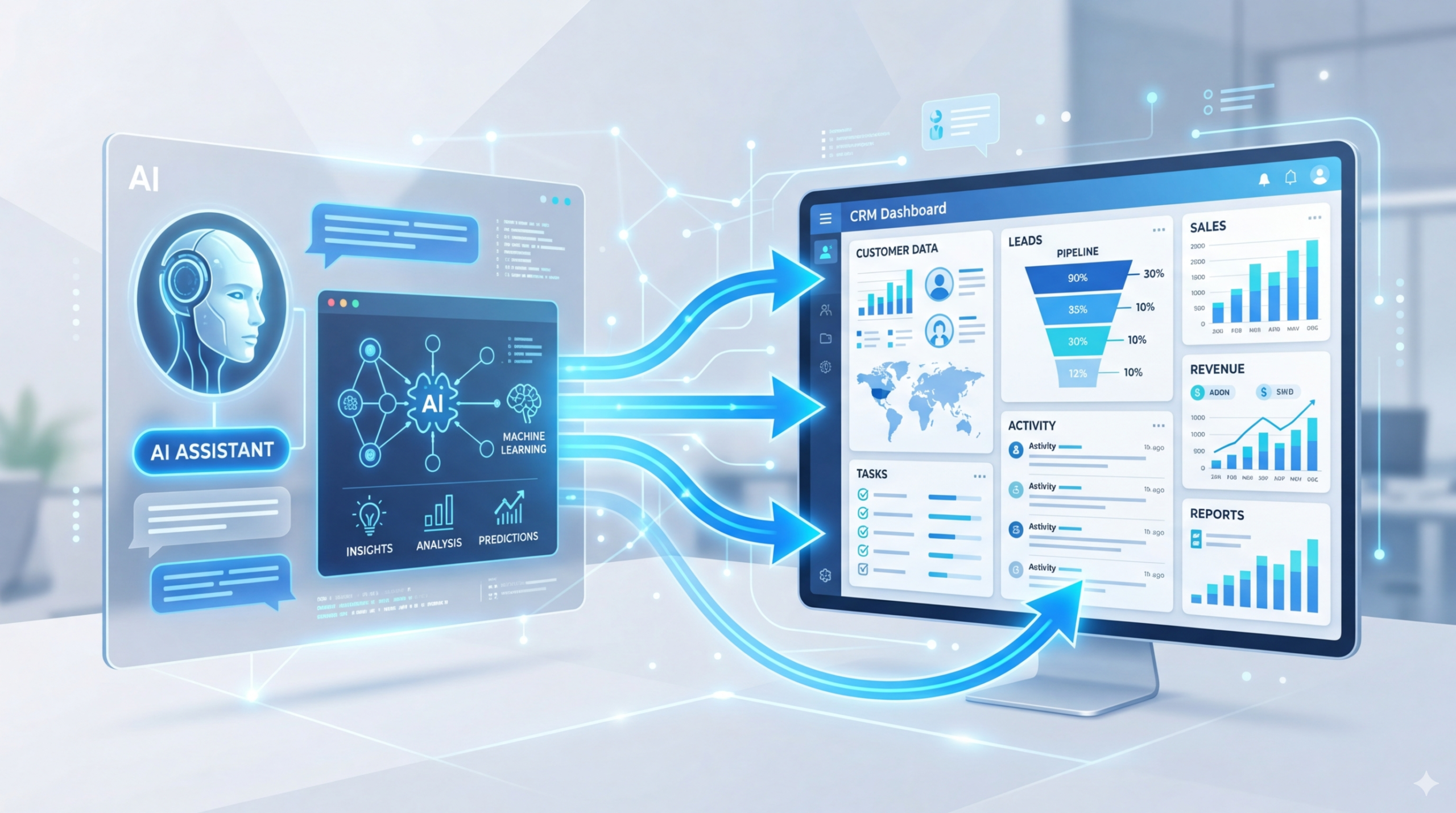 AI receptionist connected to real estate CRM dashboard, showing automated lead capture and contact creation.