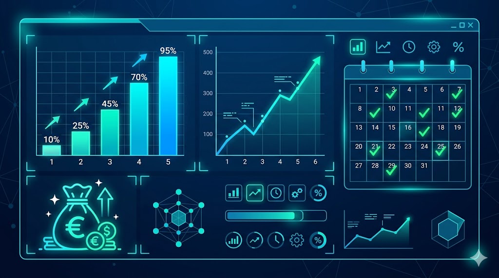 ROI dashboard showing cost savings and increased showings from AI receptionist for real estate agencies.