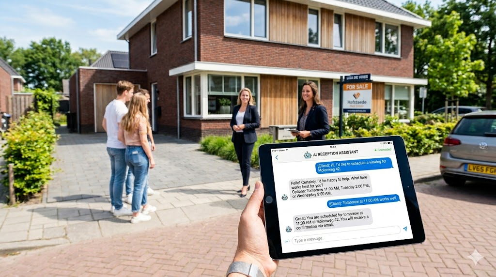 Real estate agent reviewing AI receptionist scripts on tablet