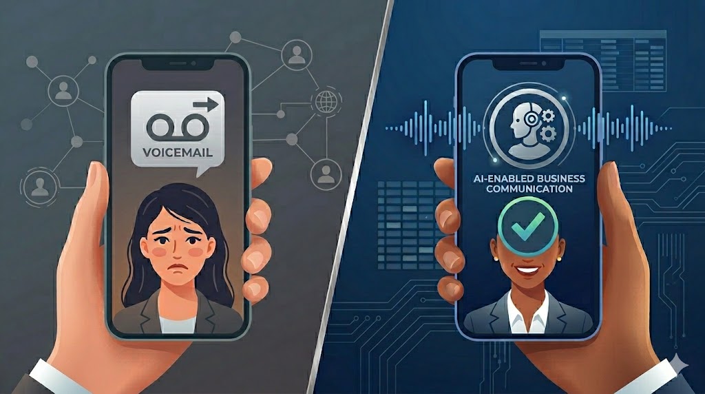 Comparison image: voicemail vs AI receptionist for real estate agents – AI wins with higher lead capture.