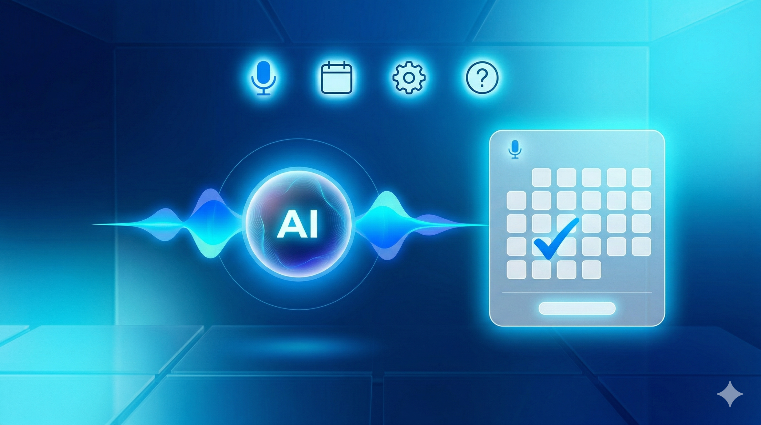 AI voice agent interface with sound waves and calendar showing automated showing scheduling for real estate.