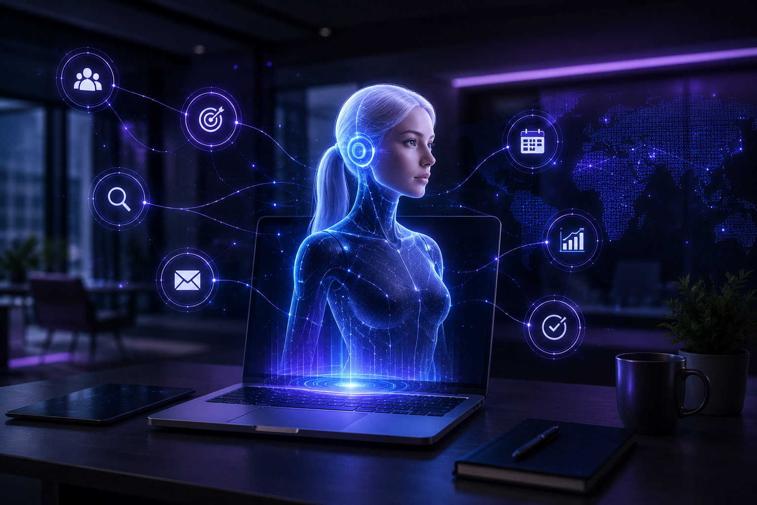 Artisan AI autonomous employee Ava sales automation dashboard interface conceptual illustration