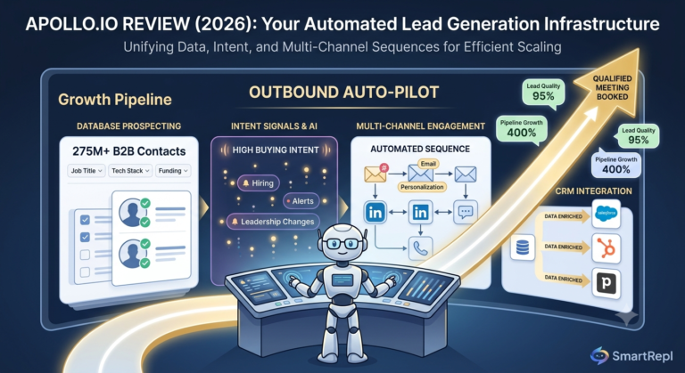 Apollo.io dashboard showing sales intelligence data analytics and automated outreach workflow infrastructure
