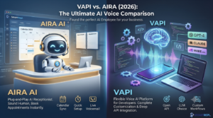 Vapi vs Aira 2026 AI voice platform comparison and workflow automation infographic